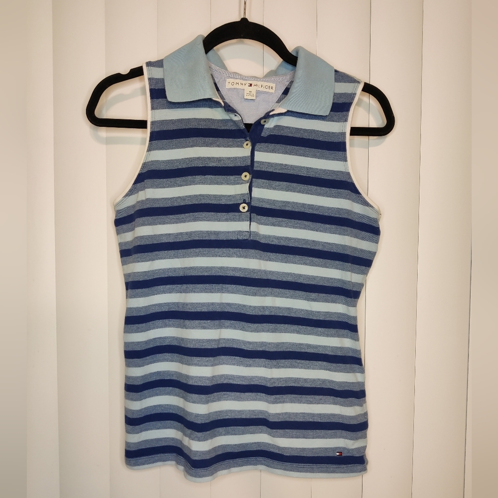 Tommy Hilfiger Blue Striped Sleeveless Polo